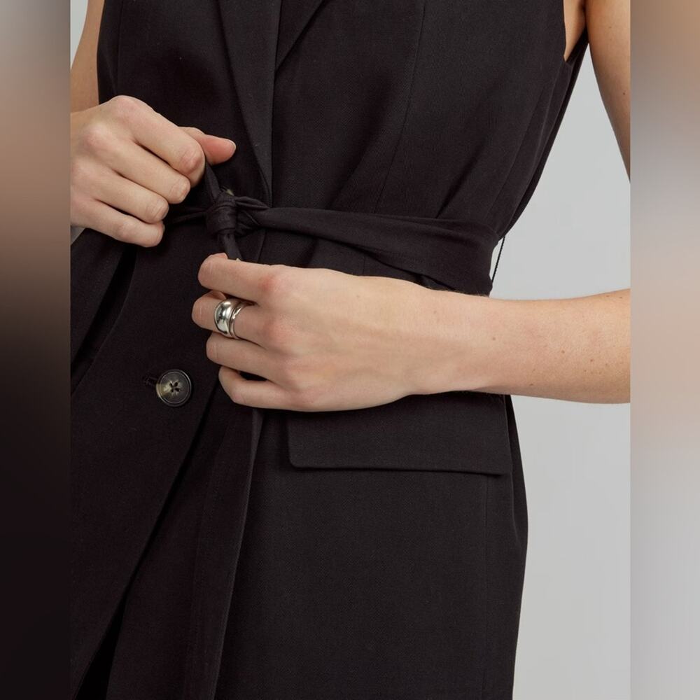 Everlane TENCEL Sleeveless Black Blazer Vest NWT Sz 12 Buttersmooth Long Length - Picture 4 of 13